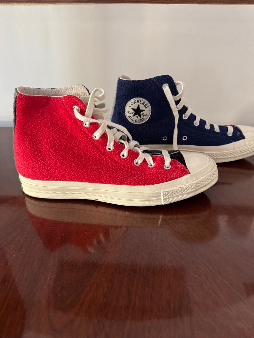 Converse Chuck Taylor High Top Sneakers in Red and Navy Blue Felt